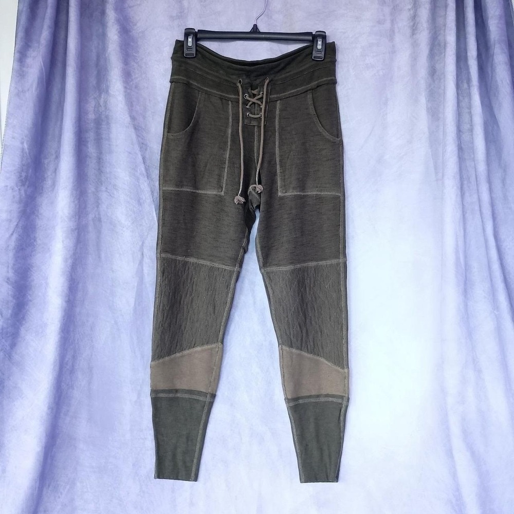 Free People FP Movement Patchwork Lace Up Leggings Pants Green Boho